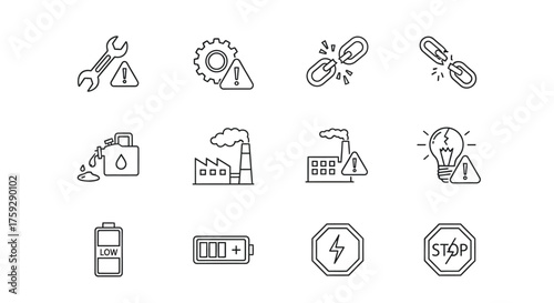 Collection of crisis and emergency icons showing disaster management and safety symbols vector