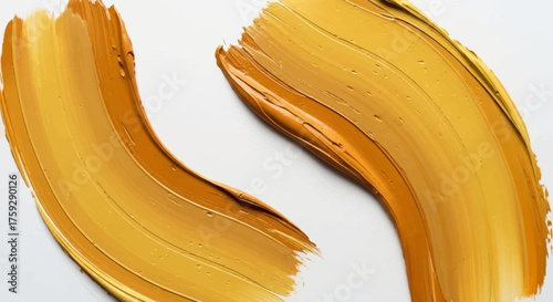 Close-up macro shot of thick golden brown paint strokes on a white background showing texture and depth