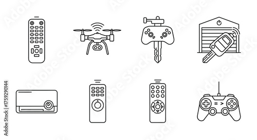 Collection of remote control devices and gadgets for modern technology and entertainment vector