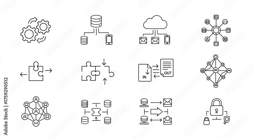 Fototapeta premium Hand drawn network connections and technology icons for digital concepts vector