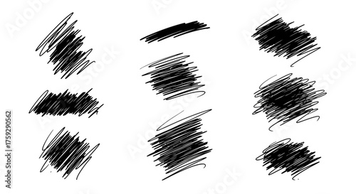 Collection of Scribble Brush Strokes and Grunge Textures for Artistic Design Elements