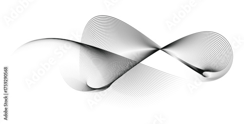 Dynamic particle waves in a halftone gradient form a flowing dot curve against a white backdrop, embodying technology, sound, music, and modern aesthetics.