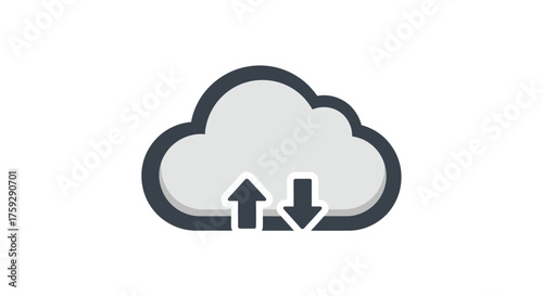 Cloud computing icon with upload and download arrows for digital data transfer and storage services vector