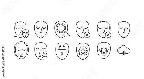 Diverse collection of simplified face icons representing technology and human emotion vector