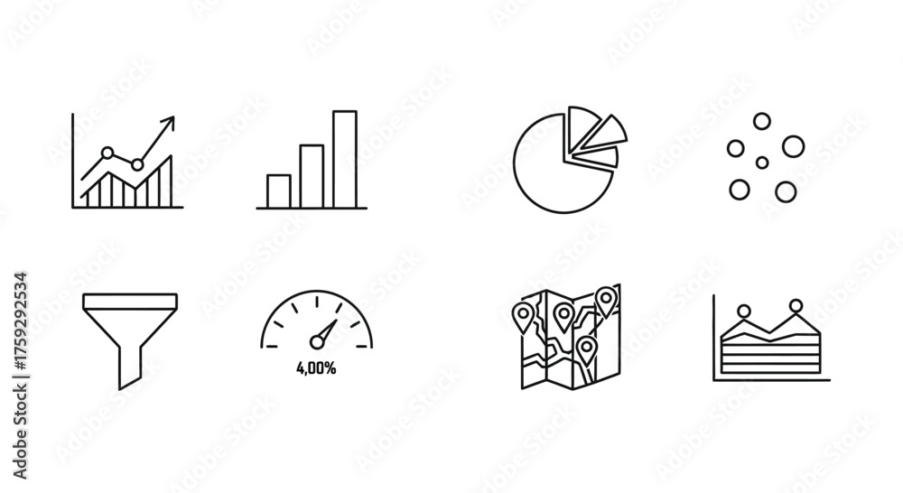 Fototapeta premium Hand drawn business infographic icons representing data analysis growth finance and metrics vector