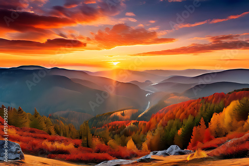 Fantastic morning mountain landscape. Overcast colorful sky
