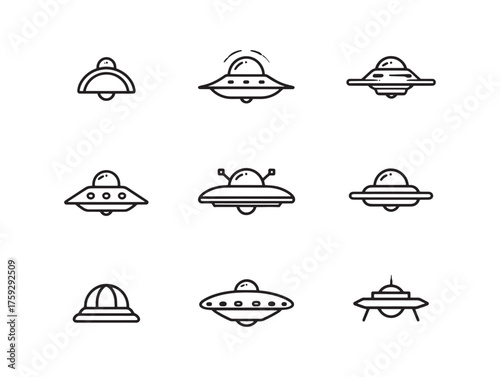 Flying Saucer line art alien encounter imagined