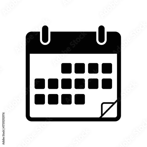 Simple black glyph icon of a calendar page for scheduling and time management.