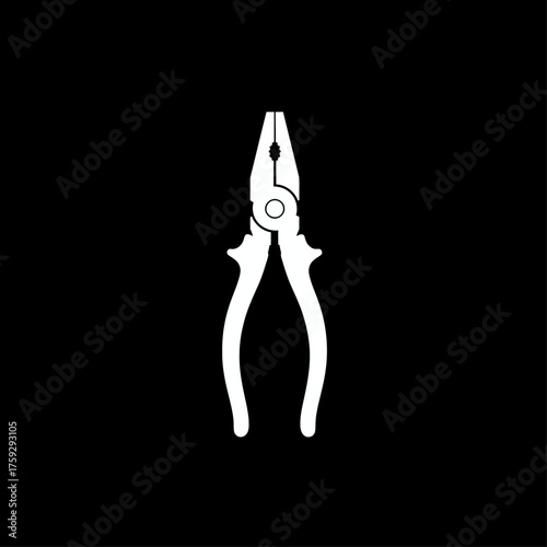 Pliers Tool White Silhouette Icon Isolated on Black Background