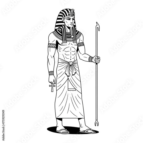 Ancient Egyptian Pharaoh Ruler Holding Crook and Flail for History Education Design