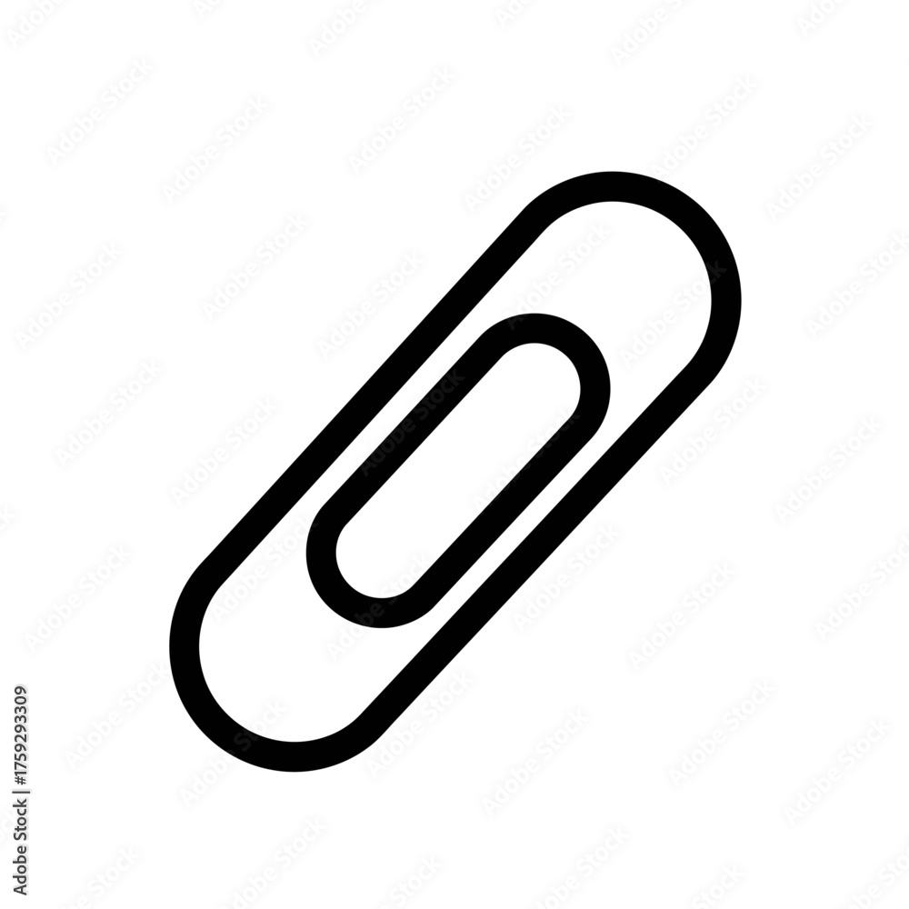 Obraz premium Black outline paperclip icon symbolizing office attachment, document organization, and digital link functionality.