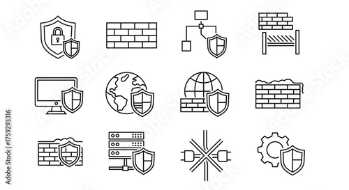 Cyber security network protection icons computer firewall global security data protection concepts vector
