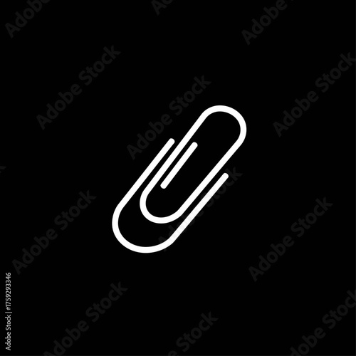 Minimalist White Outline Paperclip Icon on Black Background for UI Element