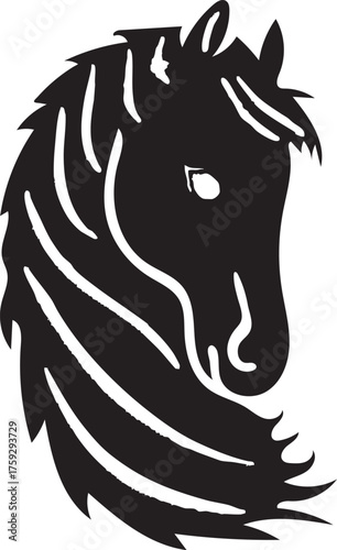 Black silhouette of a horse's head on a white background. The symbol of the year 2026. Vector