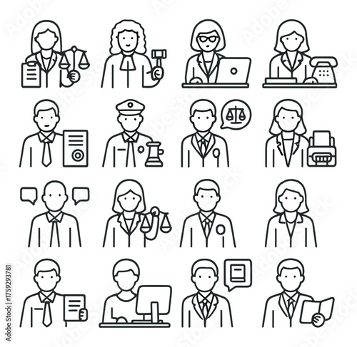 Collection of professional icons featuring various career roles and tools