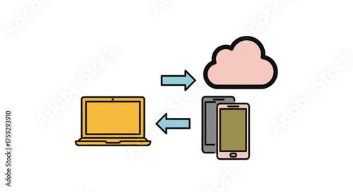 Laptop and devices syncing data seamlessly with cloud storage service vector
