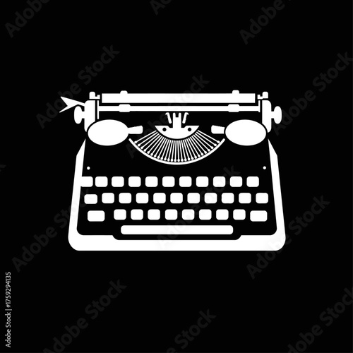 Classic Typewriter Icon with Bold Red Accents on a Black Background
