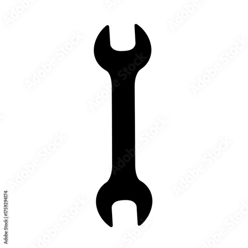 Black silhouette icon of a double open-end wrench tool isolated on a pure white background