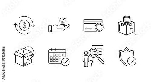 Set of icons representing financial transactions business services and secure operations for digital use vector