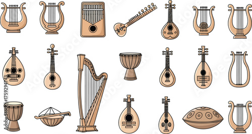 Collection of Traditional String and Percussion Instruments