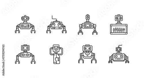 Collection of hand drawn robot icons minimalist design futuristic technology characters for digital projects vector