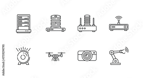 Smart technology icons representing automation iot data storage and robotics industry innovation vector