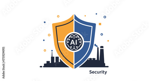 Ai security shield protects industrial infrastructure technology data network vector