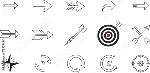 Collection of Arrows and Target Symbols Vector Icons
