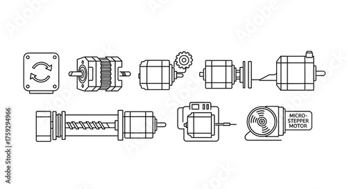 Exploded diagram of mechanical components and power transmission systems vector