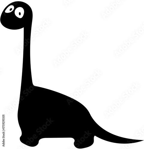 Cute Dinosaur Vector – Black Silhouette Cartoon Illustration