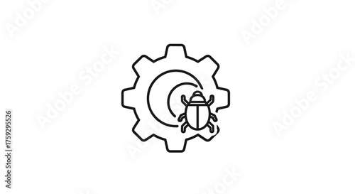 Abstract cogwheel gear with cyber bug symbol for software debugging and technical troubleshooting concepts vector