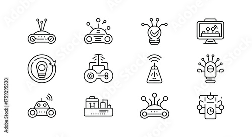 Modern robotics and ai icons futuristic technology and automation simple line drawings collection vector