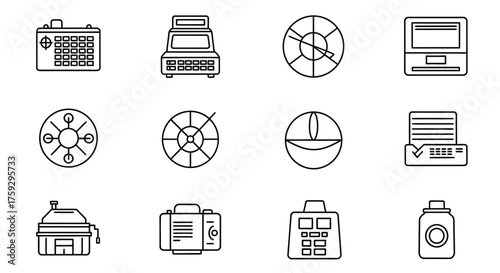 Retro technology icons collection vintage electronics devices and gadgets line art vector