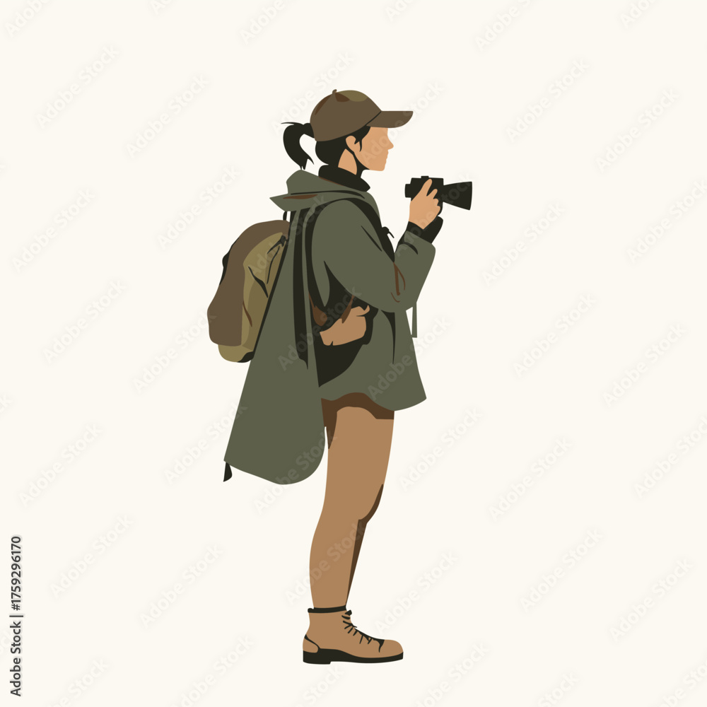 Naklejka premium Vector Art of Woman Trekker on Neutral Background