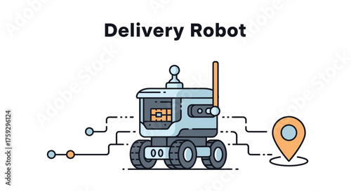 Modern delivery robot with gps location pin and network connections visualizing autonomous logistics vector