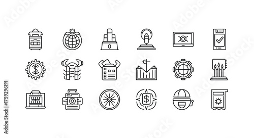 Hand-drawn business and finance icons for startup and corporate concepts vector