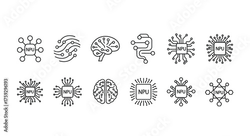 Set of ai and machine learning icons representing neural networks and technology concepts vector