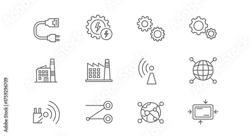 Modern industrial technology icons representing smart manufacturing automation and connectivity vector