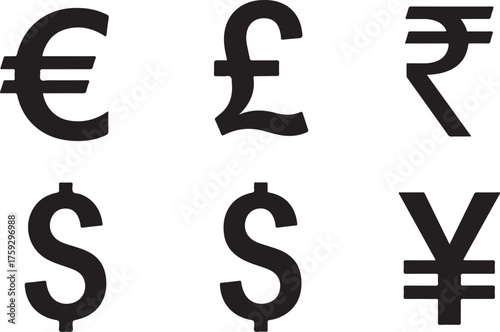 Vector art of collection of major world currency symbols