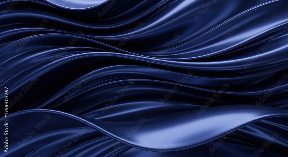 Fototapeta premium Abstract flowing deep blue fabric folds, creating elegant curves and shadows