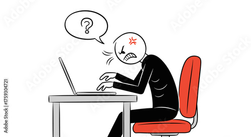 Frustrated person struggling with a difficult task on their laptop computer.