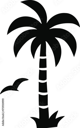 Silhouettes of palm trees and pink sun vector. set of palm trees and sunrise vector silhouette. tropical landscape and mountains black, very peri vector illustration.eps