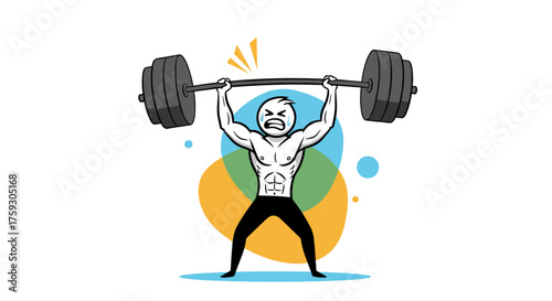 Man struggling to lift a heavy barbell during weightlifting workout.