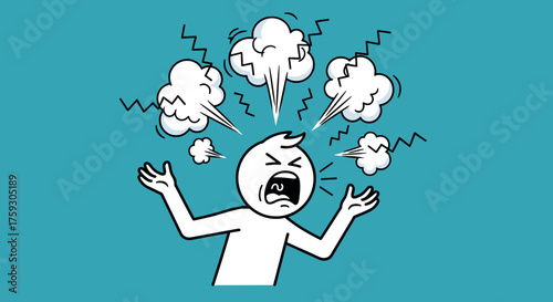 An illustration depicts a stick figure person overwhelmed with stress and anger.