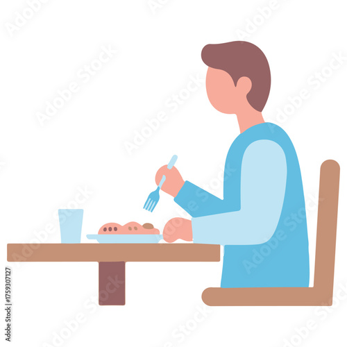 Pastel Flat Design Vector Illustration of Person Eating Meal at Table
