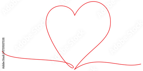 Red heart. Continuous one line drawing. Double heart wavy line. Love relationship concept. Vector hand drawn illustration