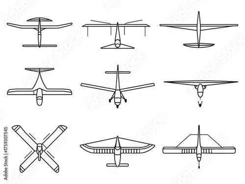 Glider Aircraft Line Art Silent Flight Adventure
