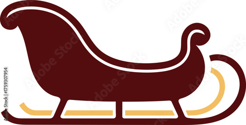 Classic Maroon Christmas Sleigh Icon: Santa's Vintage Winter Vector