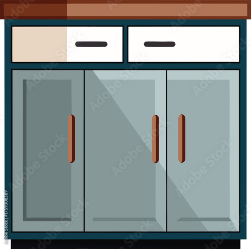 Modern kitchen cabinet with a handle isolated on transparent background