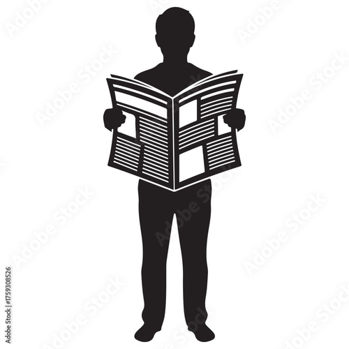 Black Silhouette Icon of Person Standing Reading Newspaper